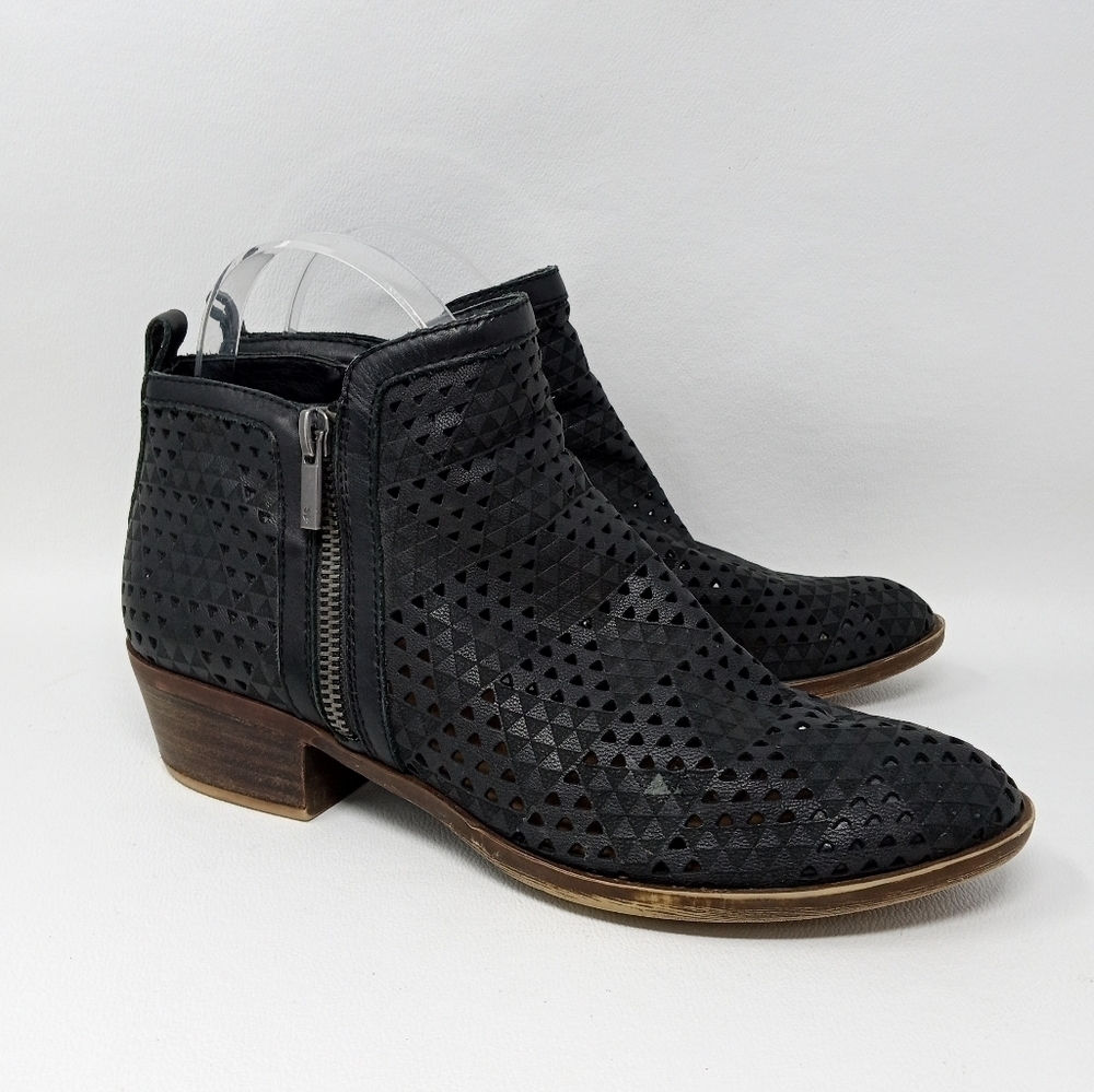 Lucky Brand Black Leather Cut Out Booties w/double side zippers, Women Size 8.5.